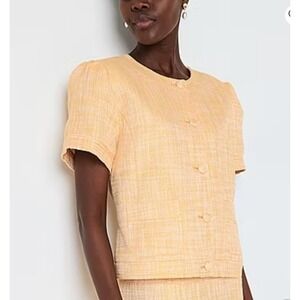 Liz Claiborne Blazer 6 Petite Marigold Yellow Tweed Short Sleeve NWT $78 Retail